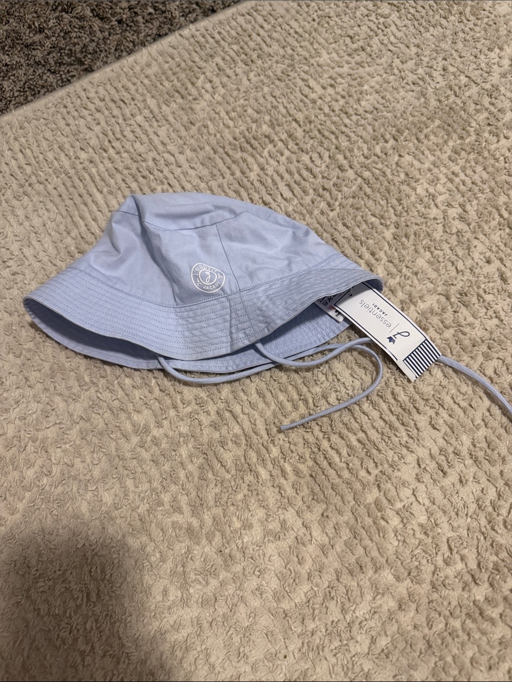 Jacadi Light Blue Cotton Bucket Hat with Chin Ties